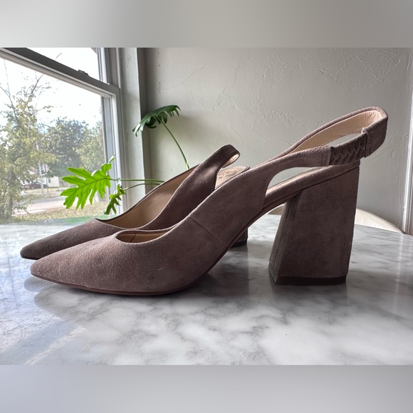 Vince Camuto Leather/SuedeBlock Heeled Sling-Back Pumps - 8.5/39 NUDE - Picture 9 of 9